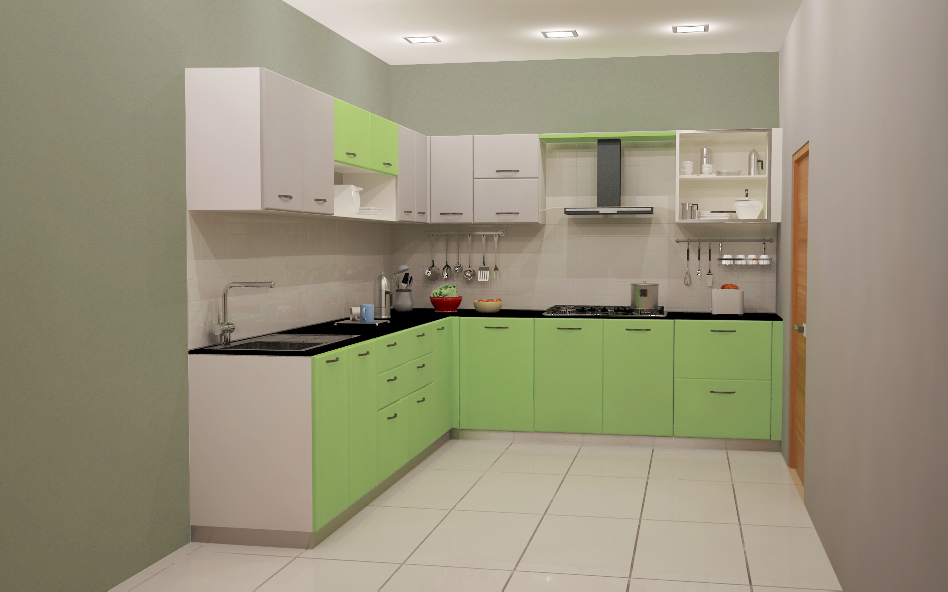 PASTEL GREEN + MATT WHITE beautiful modular kitchen